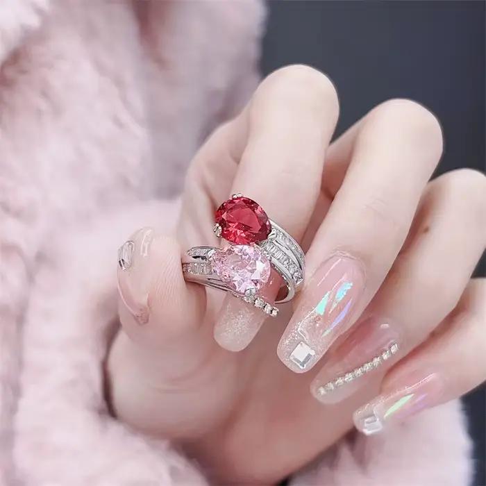 Bague de luxe en argent Sterling 925, Zircon scintillant, pierres précieuses roses, pour dames, bague réglable de fête, bijoux de réception, cadeau