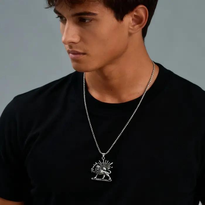 Collier Persan Shir Khorshid Lion Soleil Pahlavi pour Hommes