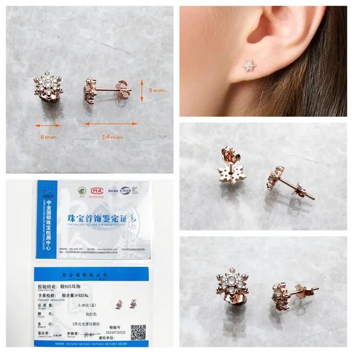 Clous d'oreilles Roses coquille flocon de neige Europe bijoux Vintage pour les femmes nouveau cadeau victorien en argent Sterling 925