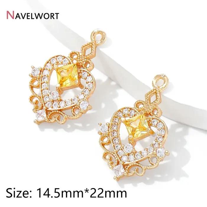 Pendentif en forme de cœur en laiton plaqué or 18 carats pour la fabrication de bijoux, breloques en forme de cœur en Zircon incrusté pour accessoires de fabrication de boucles d'oreilles