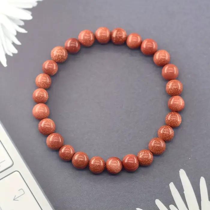 Bracelet et jonc en pierre de sable dorée naturelle à perles rondes pour femme