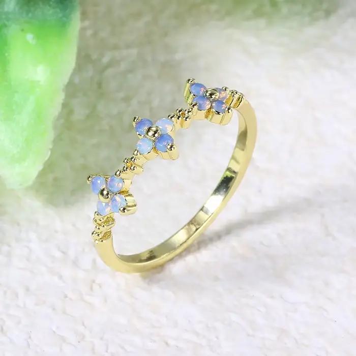 Bagues trèfle en pierre opale pour femmes, couleur or, bague fine, bijoux esthétiques à la mode, cad