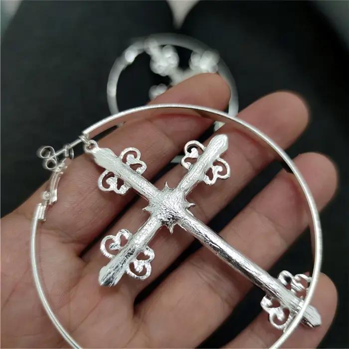 Kuguy – boucles d'oreilles rondes en forme de croix pour femmes