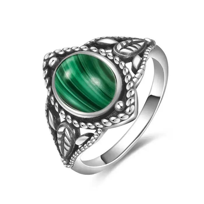 Bague vintage en argent sterling S925 sertie de malachite naturelle pour femmes et hommes occassions spéciales partis soirée élégante