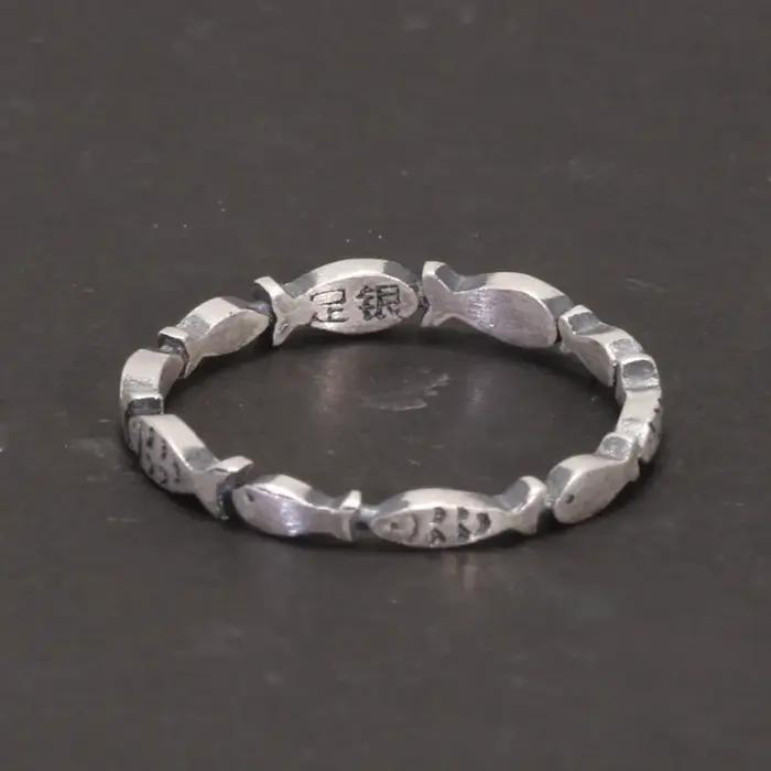 Bague de poisson de natation en argent pur 999