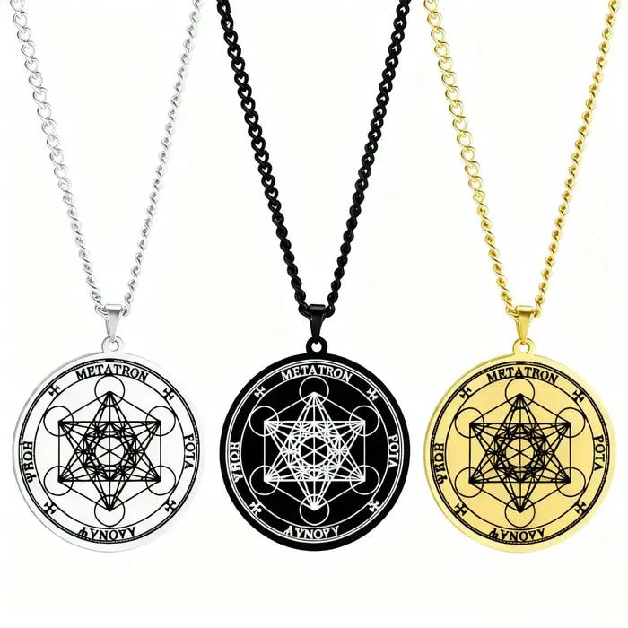 Metatron's Cube Kabbale pendentif collier femmes hommes amulette spirituelle mystique en acier inoxydable bijoux accessoire cadeau