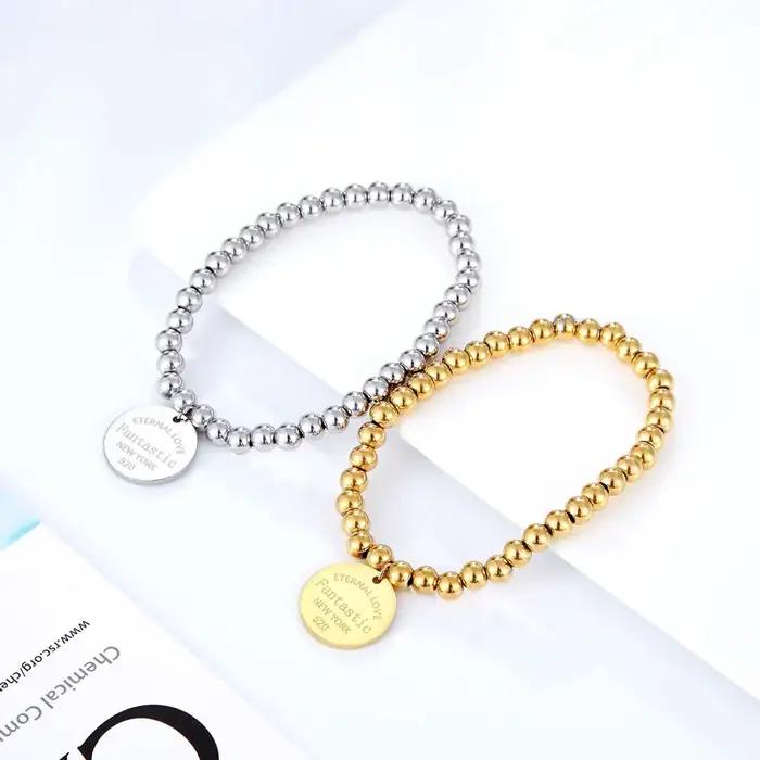 Nouveau Bracelet de perles de corde élastique en acier inoxydable pour femmes