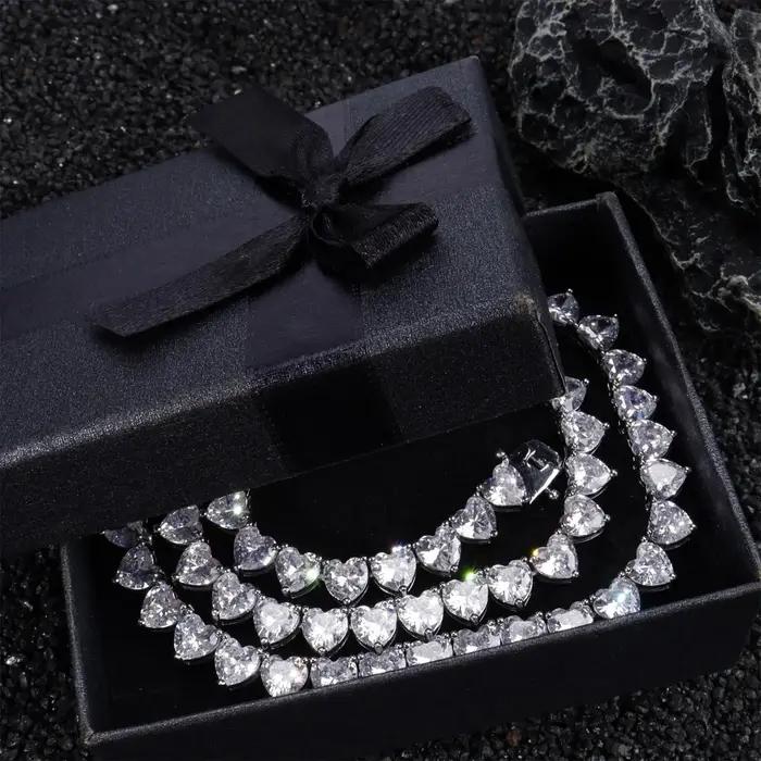 Collier en forme de cœur glacé avec breloque, cadeau pour fiançailles et mariage, bracelet pour femmes, bijoux hip hop avec différents coloris et tailles