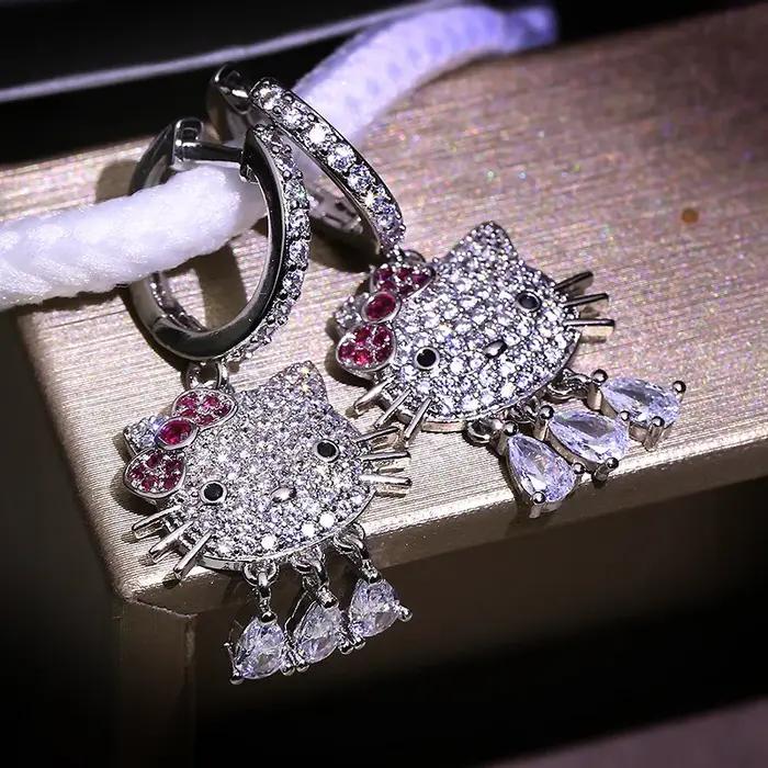 Boucles d'oreilles chaton micro-incrustées arc pompons mignon bijoux quotidiens pour filles occasions spéciales confortable étincelant nouveau 2022