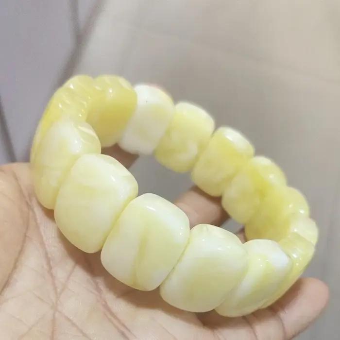 Bracelet large élastique en ambre de la Baltique naturel pour hommes et femmes