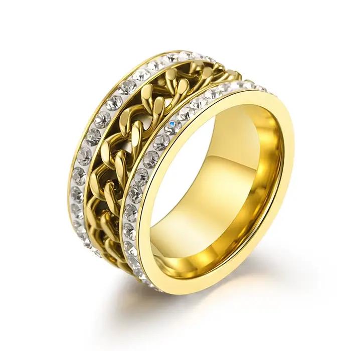 Bague empilable chaîne cubaine vintage avec zircon cubique, bague statement brillante pour hommes et