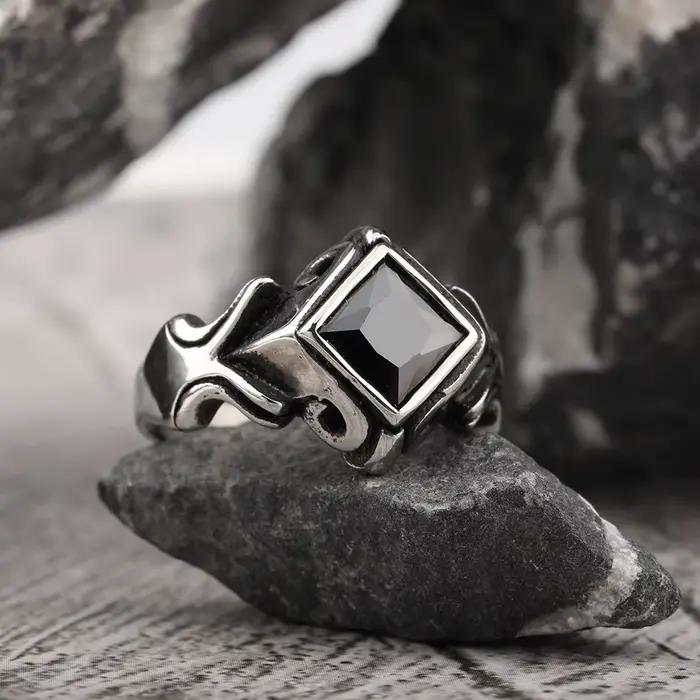 Bague rétro vintage en acier inoxydable sertie de zirconium pour homme, tracker d'humeur pour occasions spéciales et cérémonies