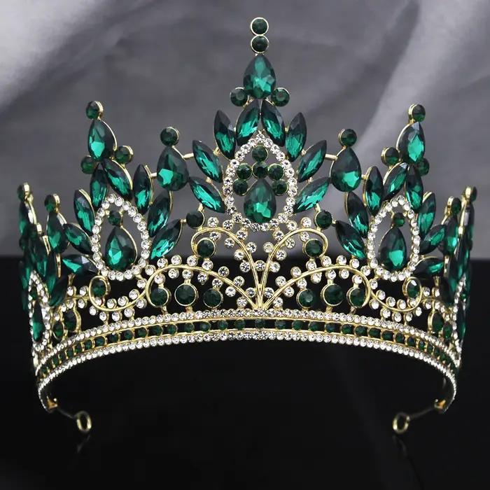 Couronne de luxe pour femme grande tiara diadème mariage bijou cheveux accessoire tête concours beauté occassions spéciales or rose or pur plaqué argent rhodium imitation