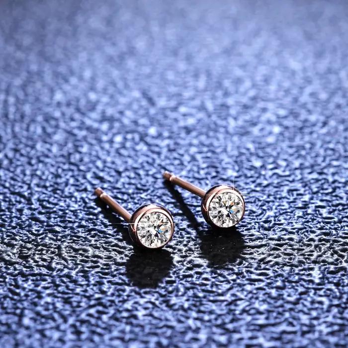 Or Rose 3mm Moissanite argent 925 boucles d'oreilles à la mode fiançailles mariage femmes boucle d'oreille cadeau