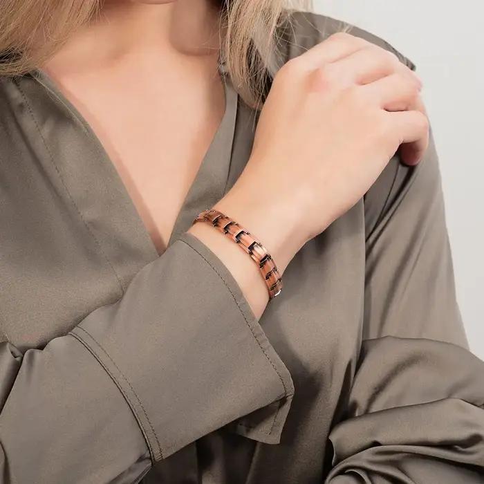 ARADOO 99.99% Bracelet en cuivre pur pour hommes femmes Double rangée thérapie magnétique lien Bracelets bijoux cadeaux