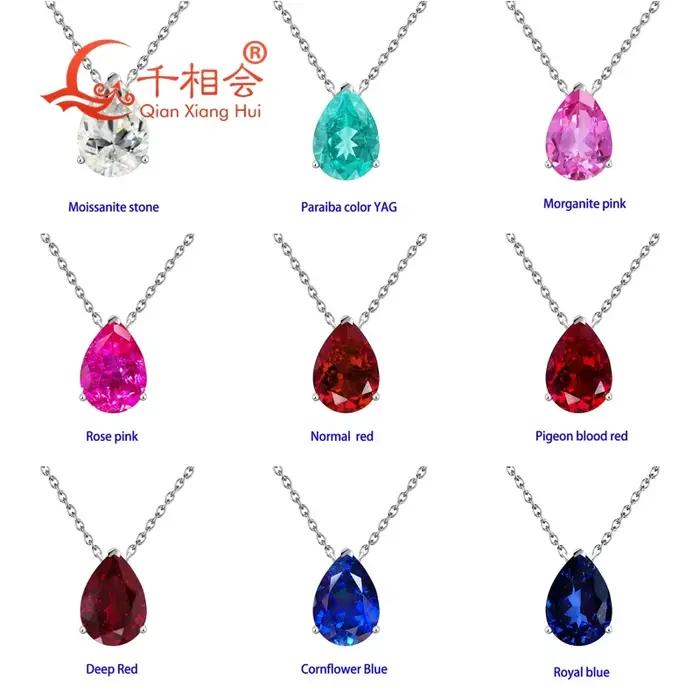 Pendentif Collier en Argent 925 Forme Poire 7ct 10x14mm Saphir Bleu Royal/Bleu Bleuet de Laboratoire Créé avec Inclusions
