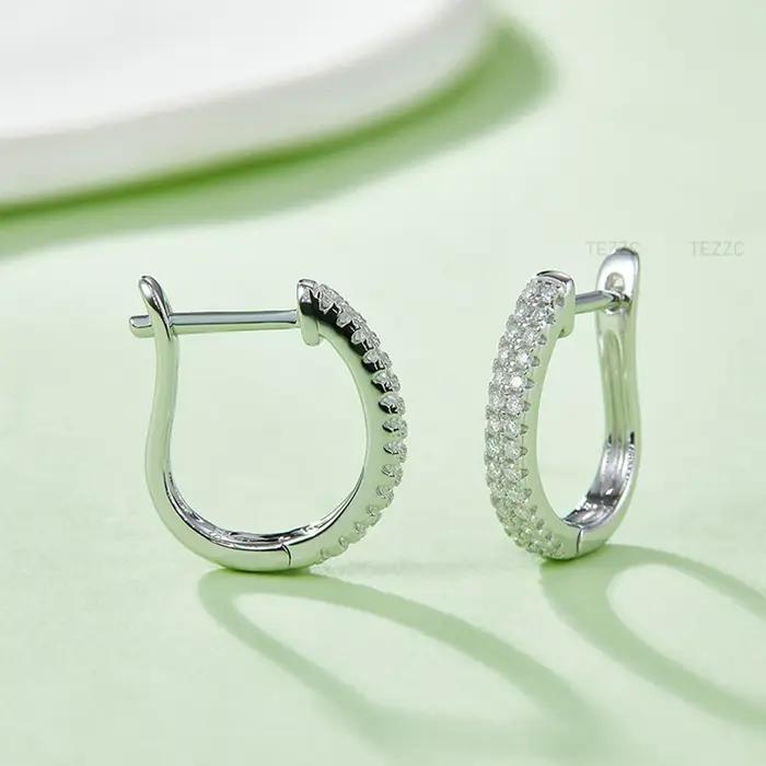 Boucles d'oreilles à clous en Argent Sterling 925 avec pierres Moissanite rondes éclatantes pour femme bijoux de luxe élégants pour offrir