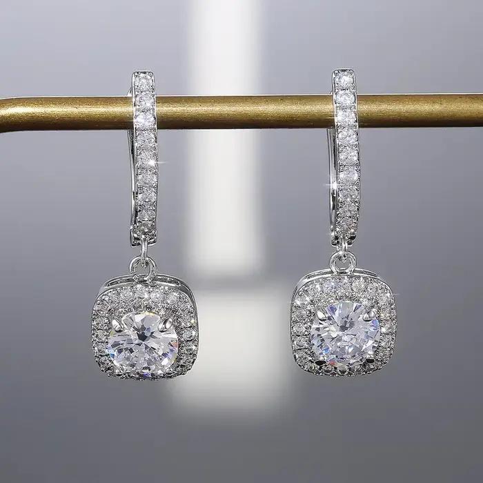Boucles d'oreilles carrées pour femmes, zircone cubique AAA, goutte d'eau, en argent Sterling 925, bijoux de tempérament de mariage