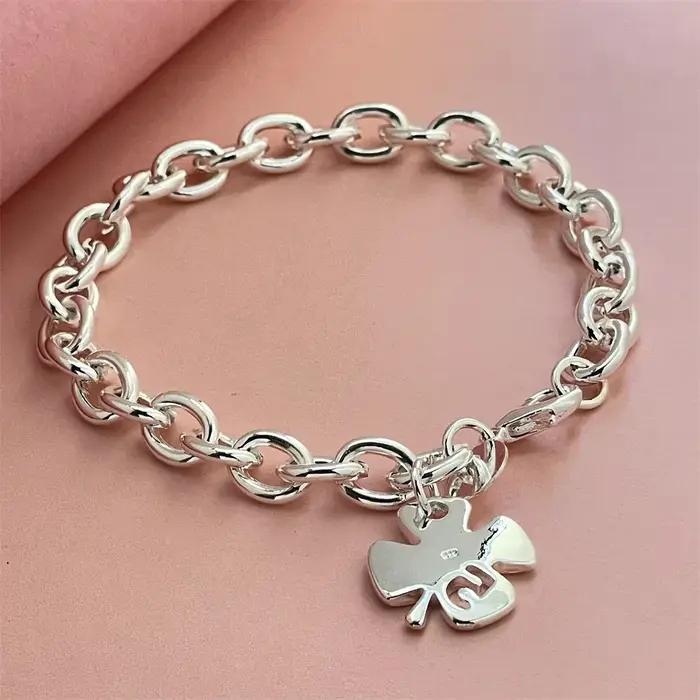 Bracelet trèfle à quatre feuilles en argent Sterling 925