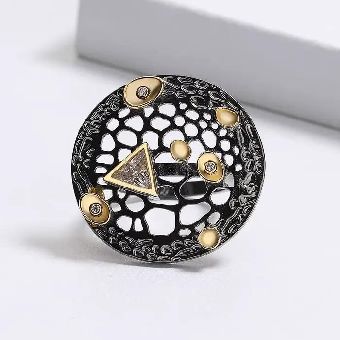 Bague de personnalité exagérée or noir zirconium chromé diopside réglable pour femmes occasions spéciales soirée cocktail