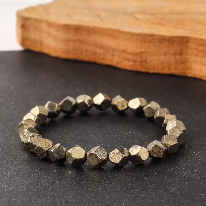 Pyrite Chalcopyrite Bracelet de richesse fait à la main coupe irrégulière