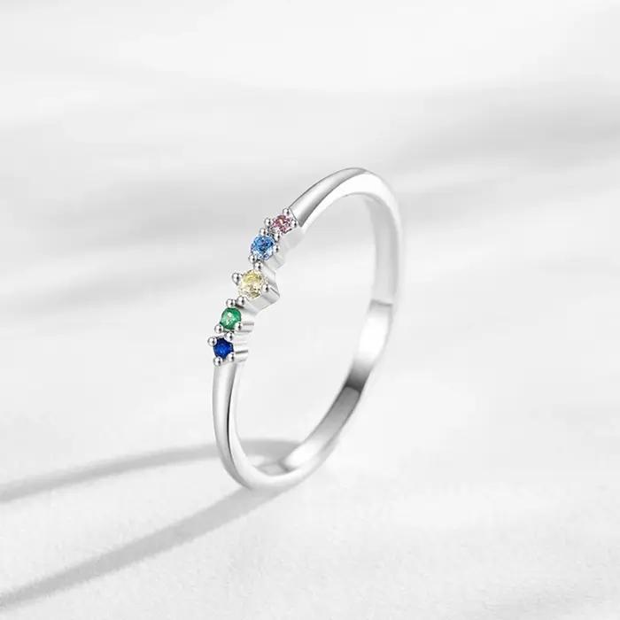 Ailmay pur 925 en argent Sterling arc-en-ciel coloré zircone mode empilable géométrique anneaux pour femmes Grils déclaration bijoux