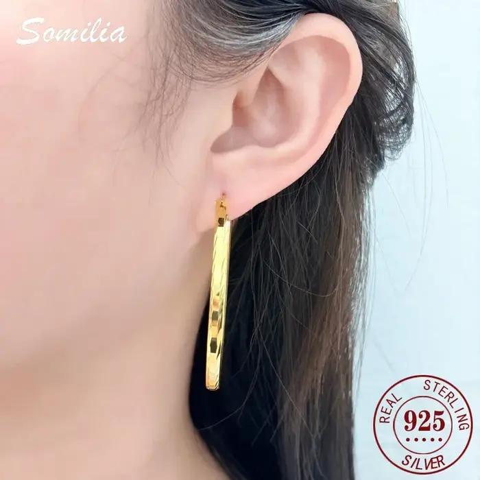 Boucles d'oreilles rondes lisses en argent sterling 925 de 3 à 6 cm pour femme