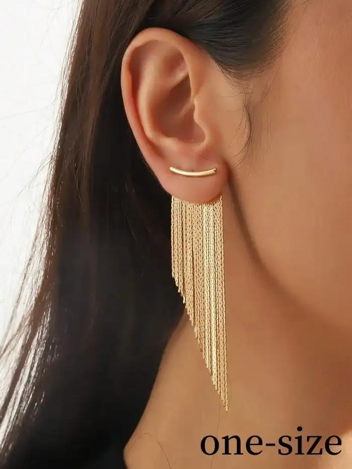 Boucles d'oreilles longues élégantes à pompons dorées en acier inoxydable pour femmes occasions spéciales cadeau amies