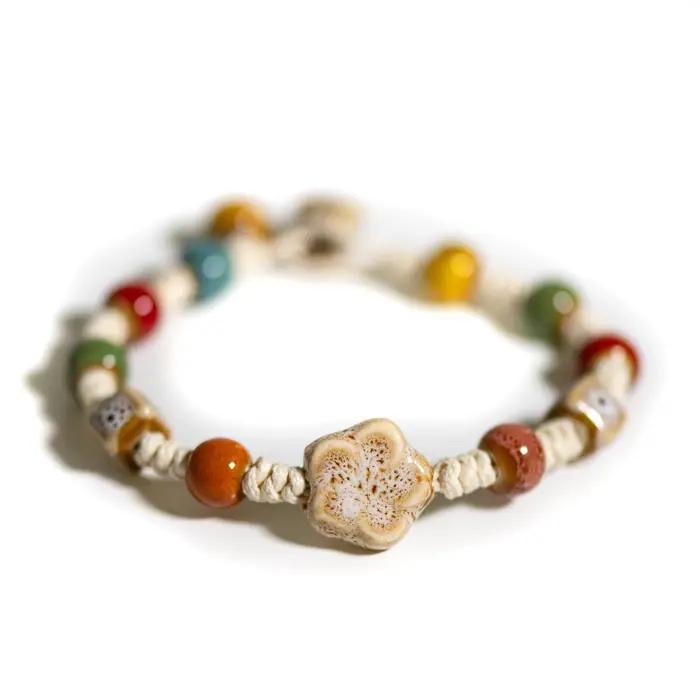 Bracelet en céramique Harmony Arc-en-Ciel design floral bohème pour femmes occasions spéciales