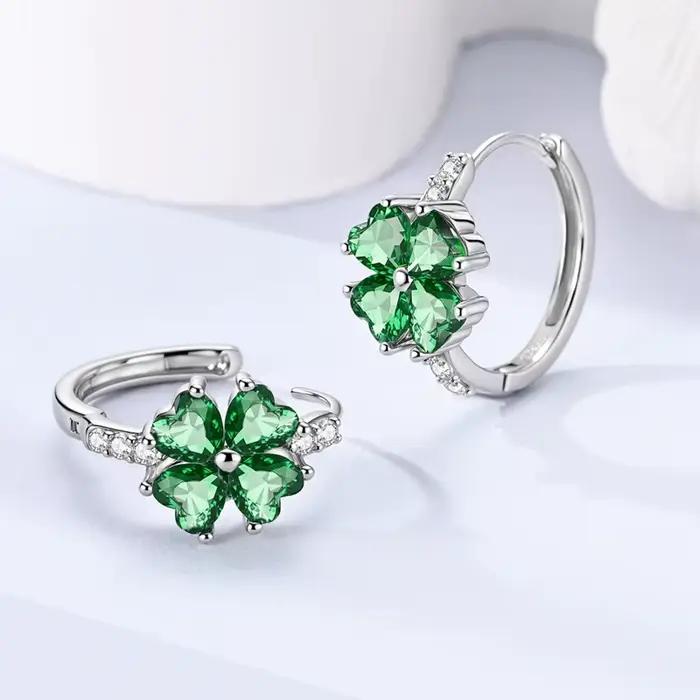 Boucles d'oreilles créoles classiques en argent sterling 925, motif trèfle, pour femmes, bijoux fins, cadeaux de fiançailles