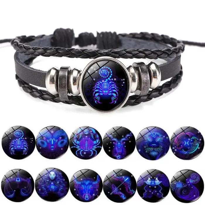 12 signes du zodiaque Constellation charme Bracelet lumineux hommes femmes mode multicouche tissage