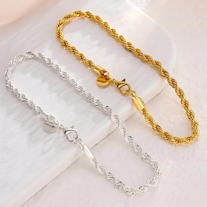 Bracelet en argent sterling 925 torsadé pour femmes et hommes mode minimaliste cadeau occasion spéciale