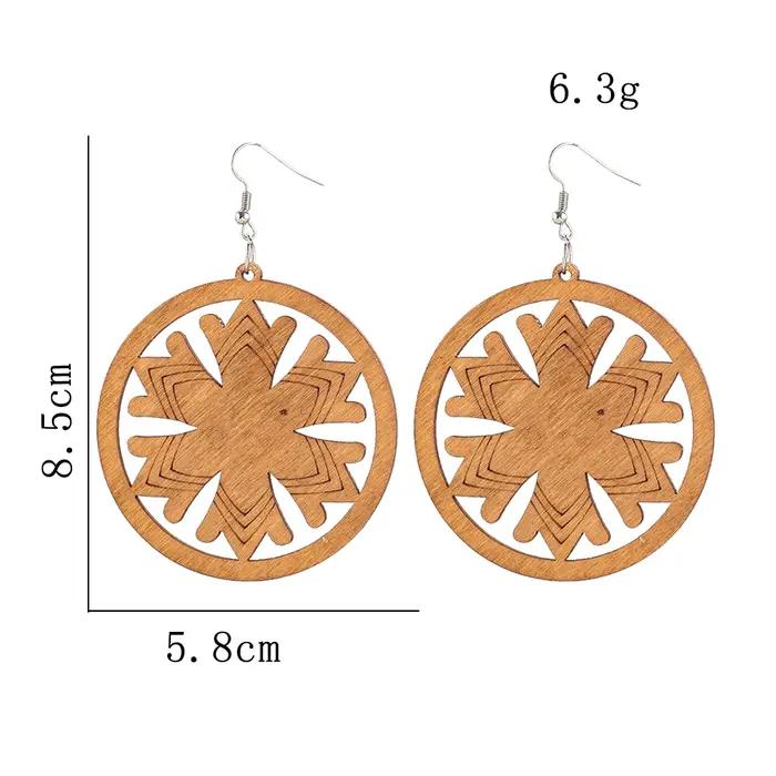 Boucles d'oreilles Boho géométriques en bois faites à la main pour femmes