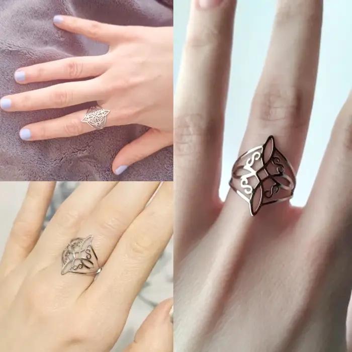 Anneau en acier inoxydable avec nœud de sorcière et croix wiccan, symbole de protection pour femmes et hommes, cadeau de Noël 2024, bijou vintage élégant