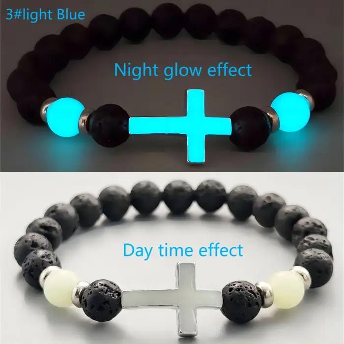 Bracelet vintage en pierre constants ique, breloque scintillante dans le noir, croix lumineuse multi