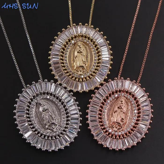 MHS.SUN AAA Zircon Religion bijoux catholique vierge Guadalupe pendentif collier mode or/argent plaqué tour de cou pour femmes hommes