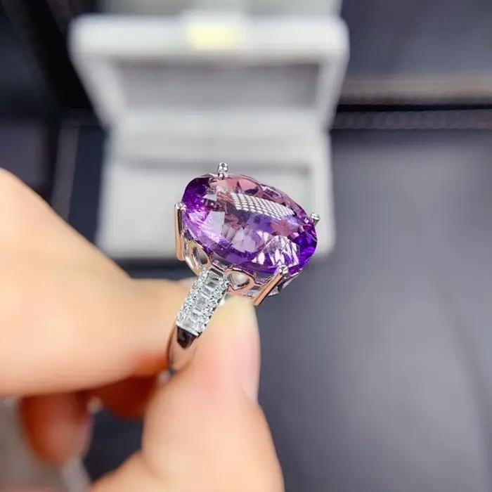 Bague Ajustable en Quartz Violet Naturel pour Femme
