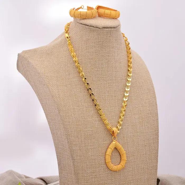 Nouveaux ensembles de bijoux éthiopiens couleur or de Dubaï pour femmes