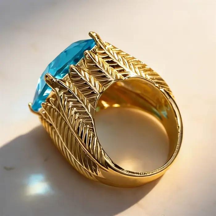 Huitan Hyperbole – bague en zircone cubique bleue pour femmes