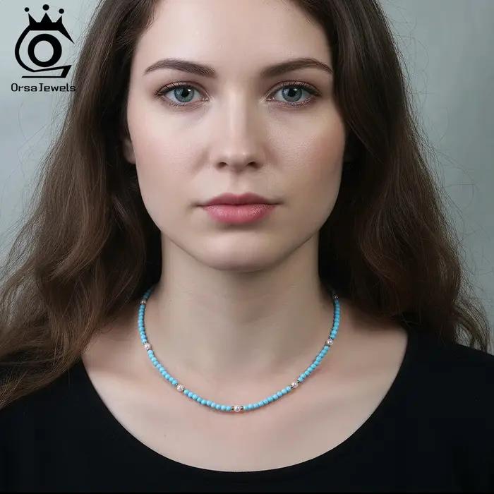 ORSA JEWELS Collier bohème en acier inoxydable avec perles de turquoise vertes