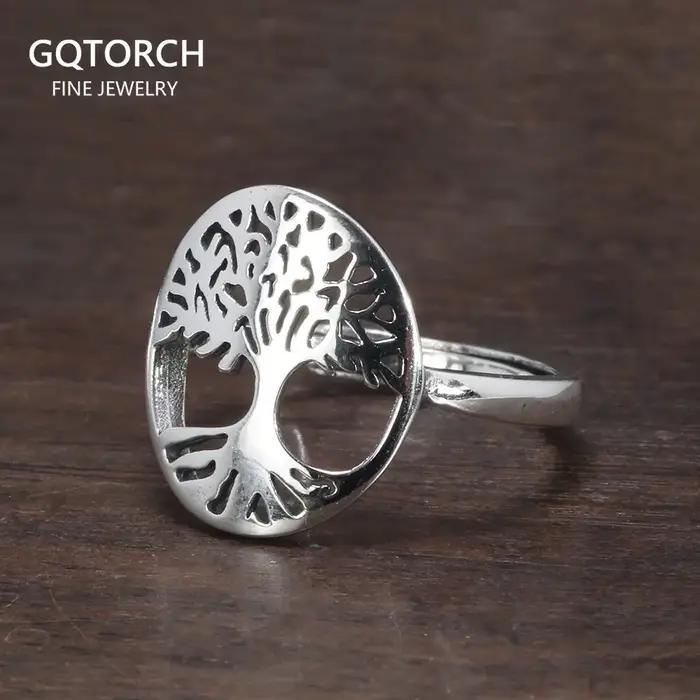 Group bague arbre de vie en argent regardé 925 pour femme, design creux, bijoux viking, rebrodé, tai