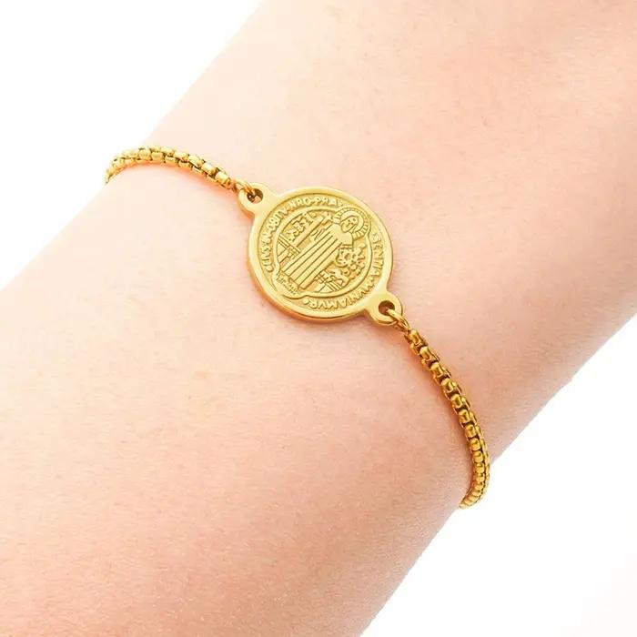 Bracelet médaille de Saint benoît en acier inoxydable