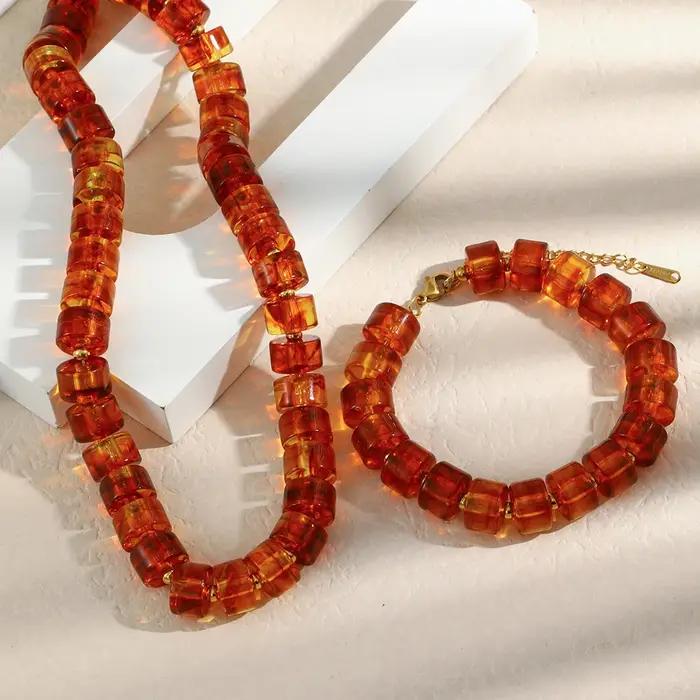 E.B.belle – Bracelet et collier de perles cylindriques en acrylique Opaque