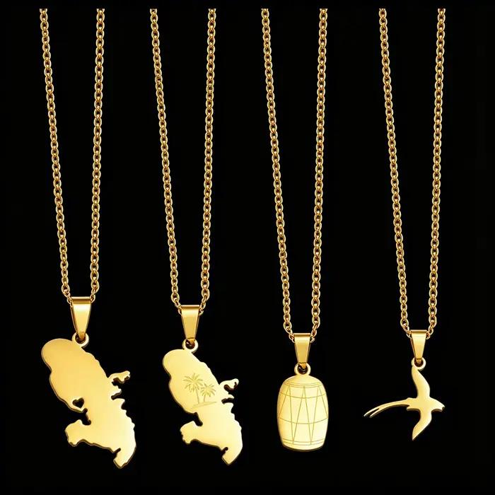 Colliers Pendentifs Cœur Carte de la Martinique Tambour Traditionnel Réunion Ibis Sacré Femme Acier Inoxydable Bijoux # 544862