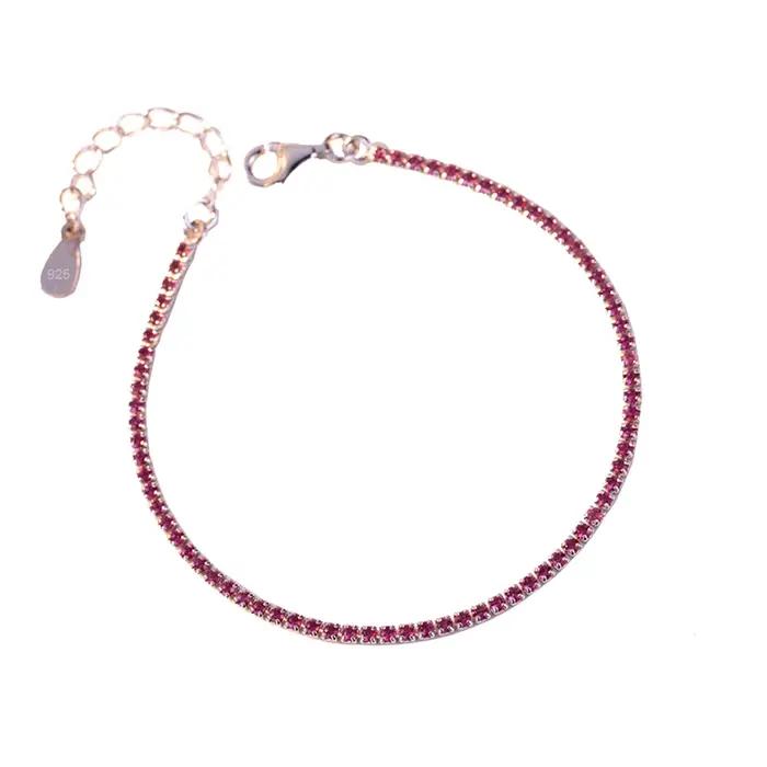 Bracelet de Tennis en argent pur pavé 1.5mm rubis/bleu LT/Turquoise/Montana/blanc/jet/rose/doré/vert couleur Zircon réel 925 bijoux