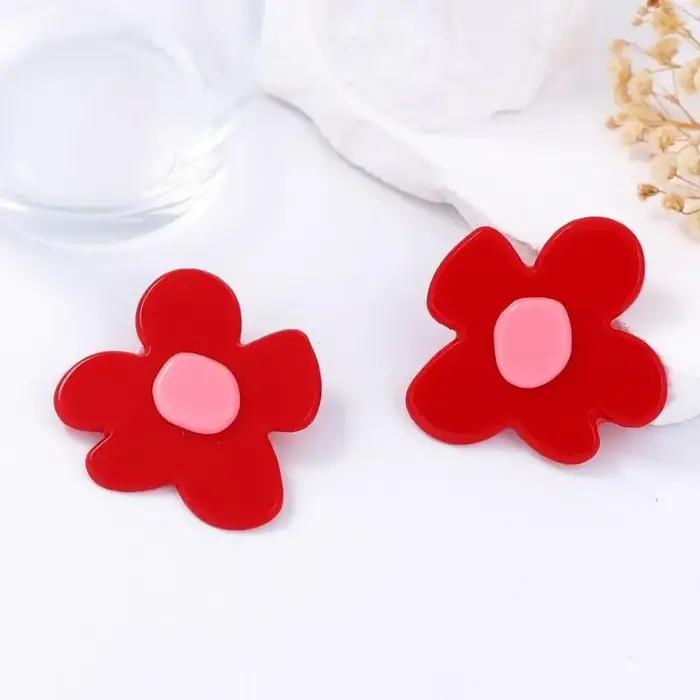 Boucles d'oreilles en plastique rouge avec grandes fleurs tendance pour femmes et filles bijoux minimalistes pour vacances d'été cadeau