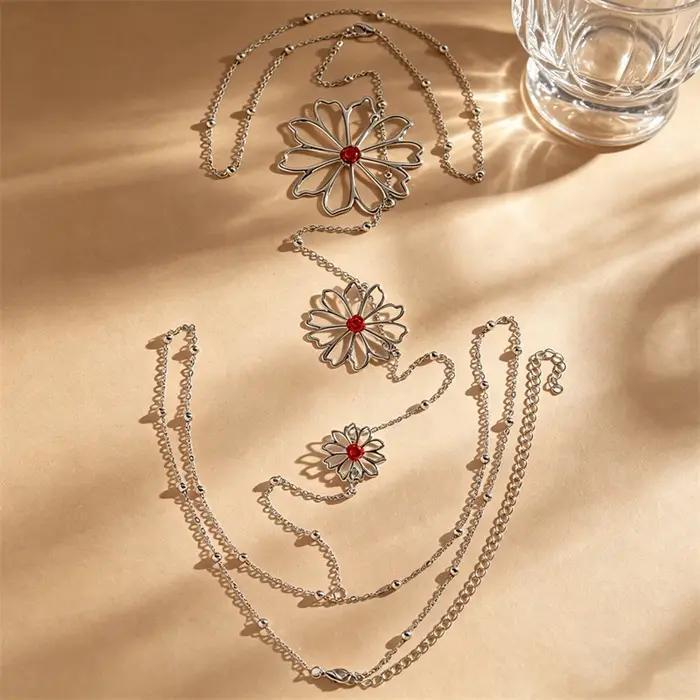 Chaîne de dos sexy dorée à motif floral pour femme