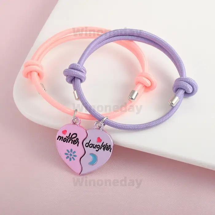 2 pièces/ensemble Bracelet en forme de cœur avec inscription Mère et Fils ou Fille