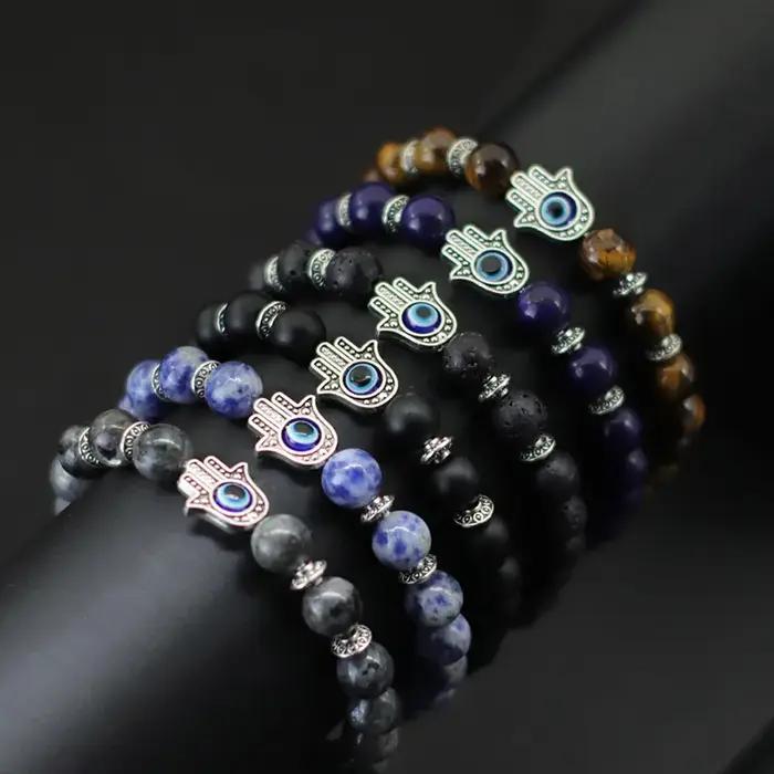 Bracelet mauvais œil homme femme Vintage couleur argent Fatima main