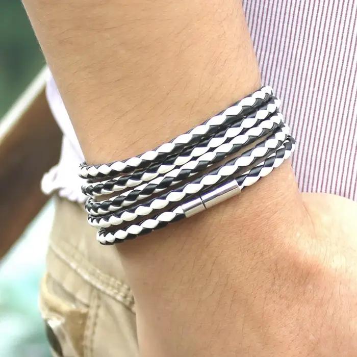 TYO mode 5 couches Bracelets en cuir et Bracelet à breloques fait à la main corde ronde tourner boucle